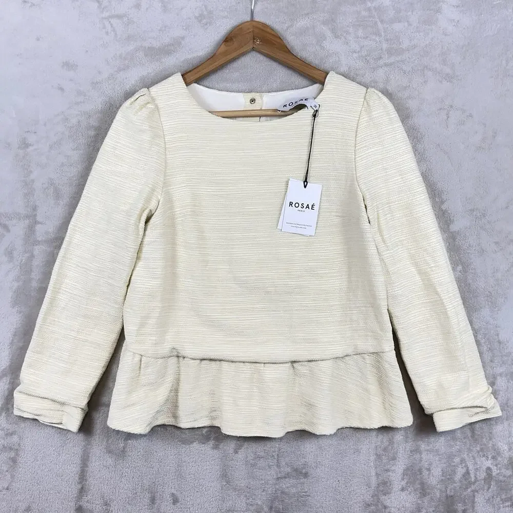 NWT Rosaé Paris Le Halévy Peplum Blouse Tweed Vanilla Size French 38 / US 6